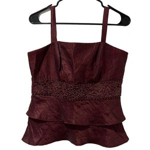 vintage sparkly glam iridescent maroon tank top